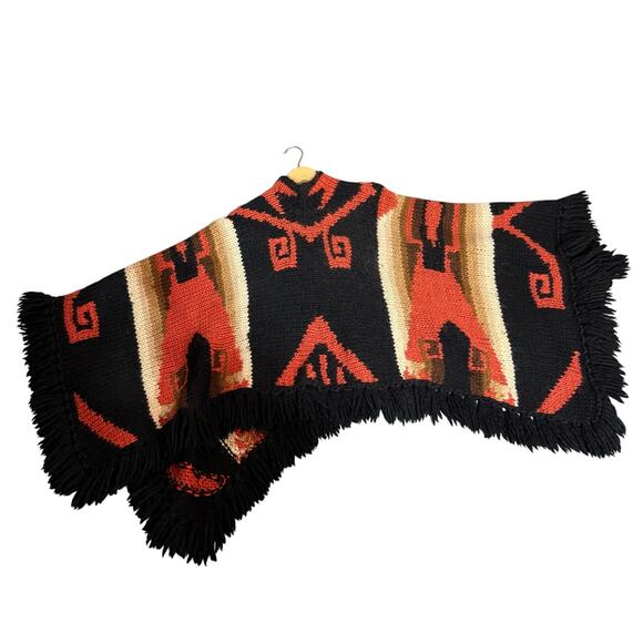 Ralph Lauren Southwestern Hand Knit Fringe Poncho Lauren Ralph Lauren Sz 1 - Picture 4 of 8